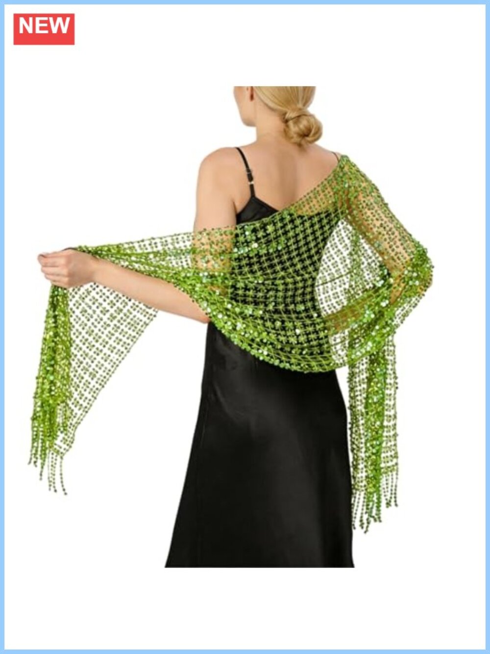 Sequin Mesh Shawl Fringe Scarf Wrap for Evening Wedding Prom Party